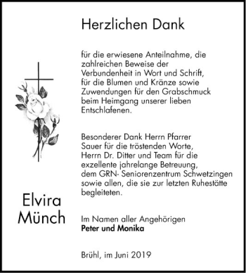 Traueranzeige von Elvira Münch von Schwetzinger Zeitung