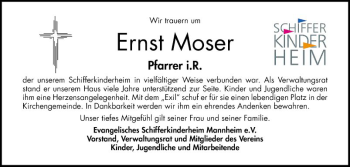 Traueranzeige von Ernst Moser von Mannheimer Morgen