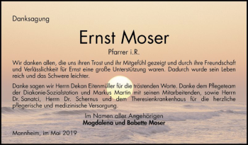 Traueranzeige von Ernst Moser von Mannheimer Morgen