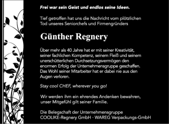 Traueranzeige von Günther Regnery von Bergsträßer Anzeiger