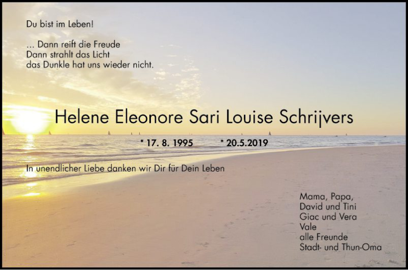  Traueranzeige für Helene Eleonore Sari Louise Schrijvers vom 01.06.2019 aus Mannheimer Morgen