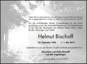 Traueranzeige von Helmut Bischoff von Bergsträßer Anzeiger