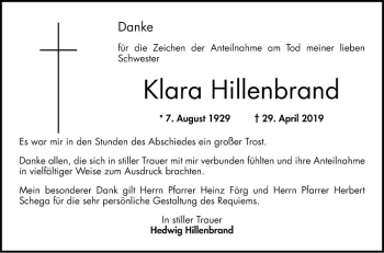 Traueranzeige von Klara Hillenbrand von Bergsträßer Anzeiger