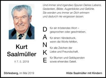 Traueranzeige von Kurt Saalmüller von Fränkische Nachrichten