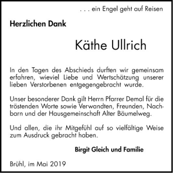 Traueranzeige von Käthe Ullrich von Schwetzinger Zeitung