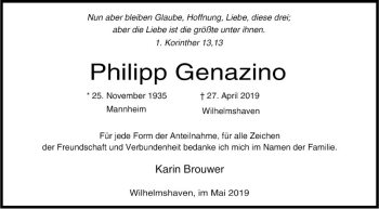 Traueranzeige von Philipp Genazino von Mannheimer Morgen