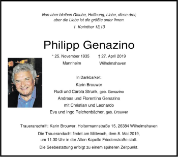 Traueranzeige von Philipp Genazino von Mannheimer Morgen