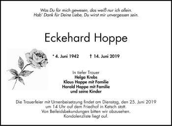 Traueranzeige von Eckehard Hoppe von Schwetzinger Zeitung