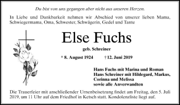 Traueranzeige von Else Fuchs von Schwetzinger Zeitung