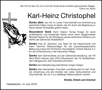 Traueranzeige von Karl-Heinz Christophel von Mannheimer Morgen