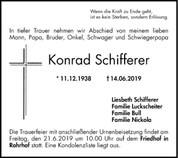 Traueranzeige von Konrad Schifferer von Mannheimer Morgen