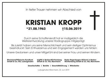 Traueranzeige von Kristian Kropp von Mannheimer Morgen