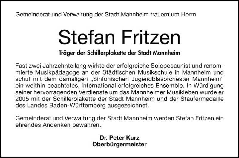  Traueranzeige für Stefan Fritzen vom 08.06.2019 aus Mannheimer Morgen