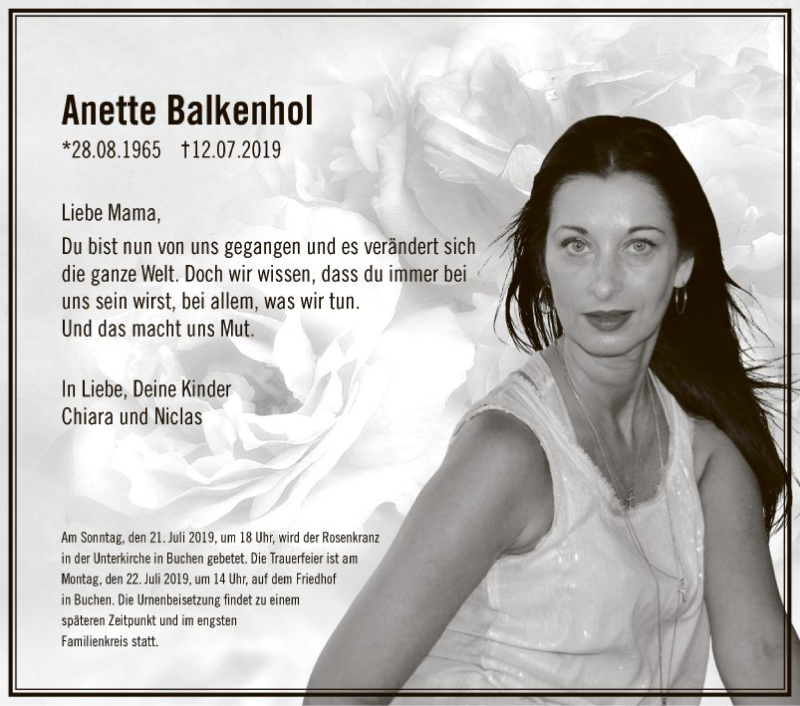  Traueranzeige für Anette Balkenhol vom 17.07.2019 aus Fränkische Nachrichten