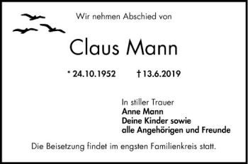 Traueranzeige von Claus Mann von Mannheimer Morgen