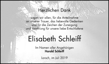 Traueranzeige von Elisabeth Schleiff von Bergsträßer Anzeiger