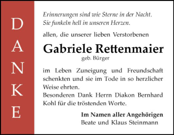 Traueranzeige von Gabriele Rettenmaier von Mannheimer Morgen