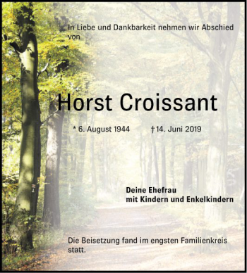 Traueranzeige von Horst Croissant von Mannheimer Morgen