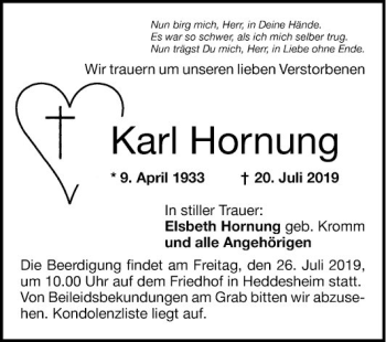 Traueranzeige von Karl Hornung von Mannheimer Morgen