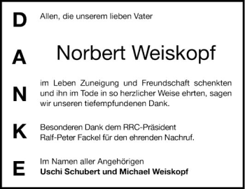 Traueranzeige von Norbert Weiskopf von Südhessen Morgen