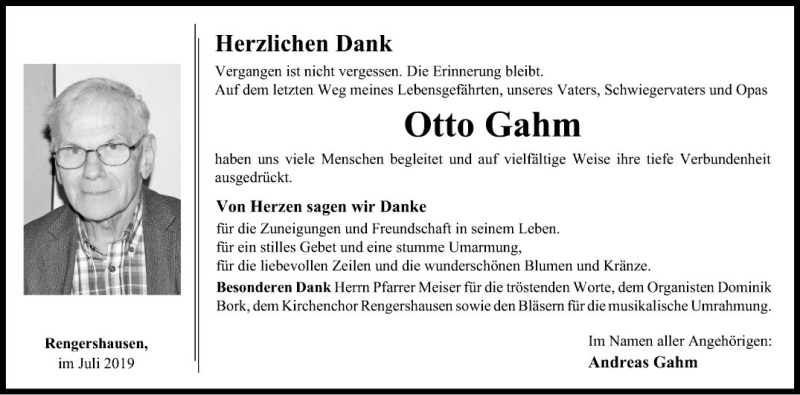  Traueranzeige für Otto Gahm vom 27.07.2019 aus Fränkische Nachrichten