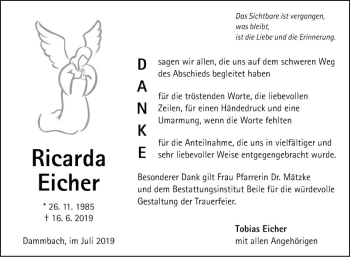 Traueranzeige von Ricarda Eicher von Fränkische Nachrichten