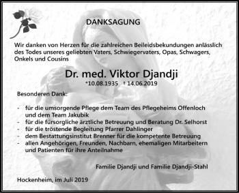 Traueranzeige von Viktor Djandji von Schwetzinger Zeitung