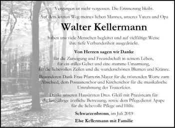 Traueranzeige von Walter Kellermann von Fränkische Nachrichten