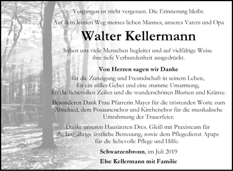  Traueranzeige für Walter Kellermann vom 19.07.2019 aus Fränkische Nachrichten