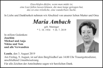 Traueranzeige von Maria Ambach von Fränkische Nachrichten
