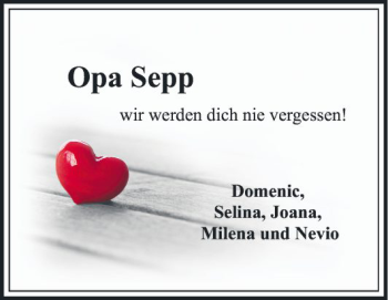 Traueranzeige von Sepp  von Fränkische Nachrichten