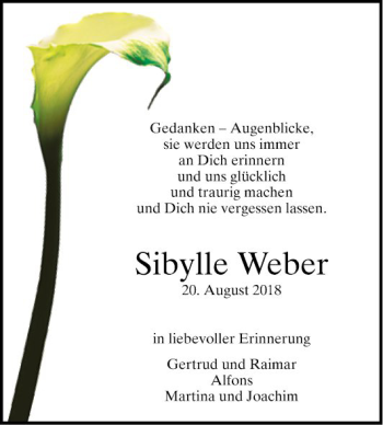 Traueranzeige von Sibylle Weber von Fränkische Nachrichten