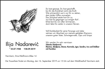 Traueranzeige von Ilija Nadarevic von Südhessen Morgen