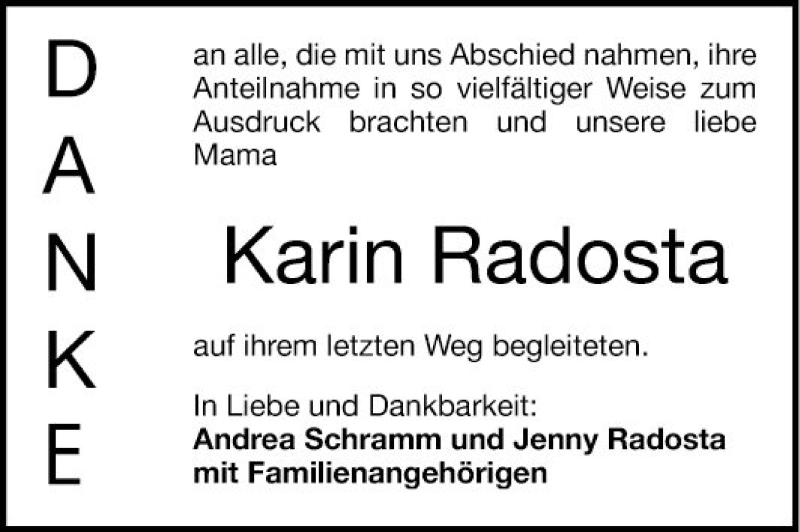  Traueranzeige für Karin Radosta vom 04.09.2019 aus Mannheimer Morgen
