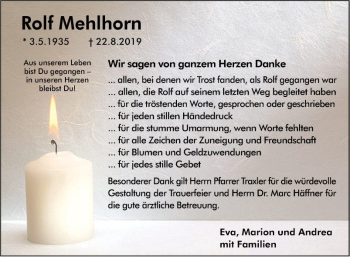 Traueranzeige von Rolf Mehlhorn von Südhessen Morgen