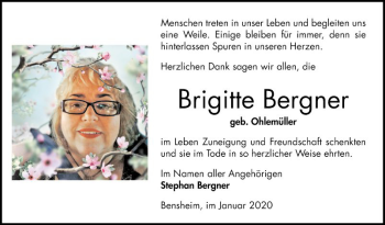 Traueranzeige von Brigitte Bergner von Bergsträßer Anzeiger