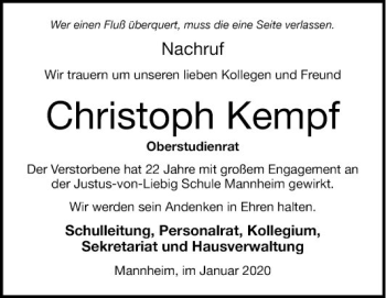 Traueranzeige von Christoph Kempf von Mannheimer Morgen