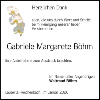 Traueranzeige von Gabriele Margarete Böhm von Bergsträßer Anzeiger