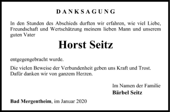 Traueranzeige von Horst Seitz von Fränkische Nachrichten