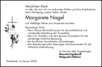Traueranzeige von Margarete Nagel von Schwetzinger Zeitung