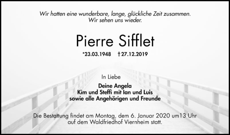  Traueranzeige für Pierre Sifflet vom 03.01.2020 aus Südhessen Morgen