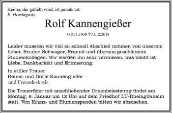 Traueranzeige von Rolf Kannengießer von Mannheimer Morgen