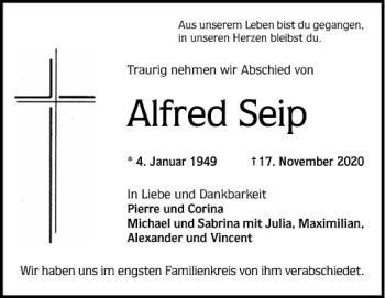 Traueranzeige von Alfred Seip von Mannheimer Morgen