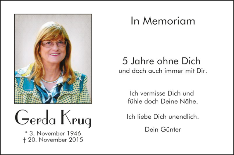  Traueranzeige für Gerda Krug vom 21.11.2020 aus Südhessen Morgen