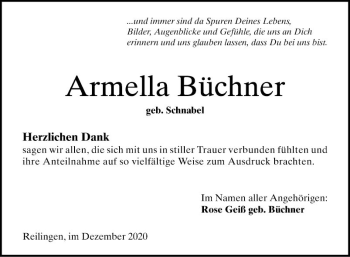 Traueranzeige von Armella Büchner von Schwetzinger Zeitung