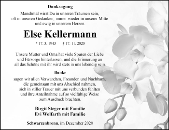 Traueranzeige von Else Kellermann von Fränkische Nachrichten