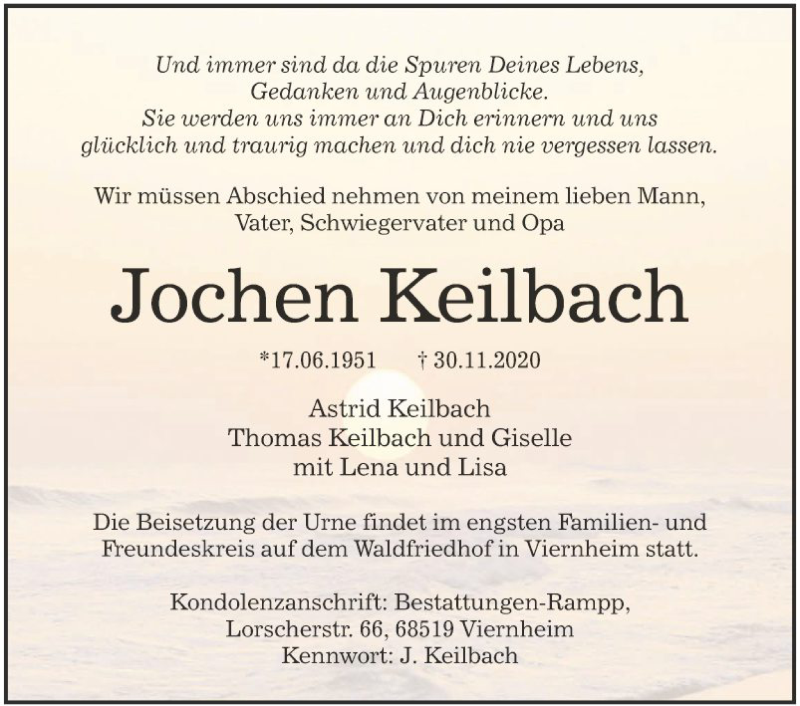 Traueranzeige für Jochen Keilbach vom 12.12.2020 aus Mannheimer Morgen
