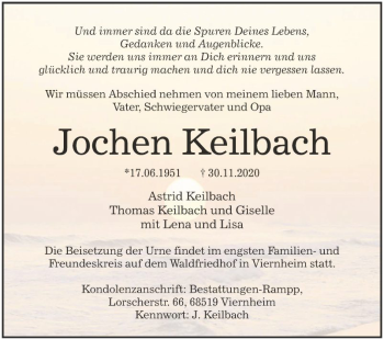 Traueranzeige von Jochen Keilbach von Mannheimer Morgen