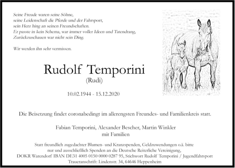  Traueranzeige für Rudolf Temporini vom 19.12.2020 aus Bergsträßer Anzeiger