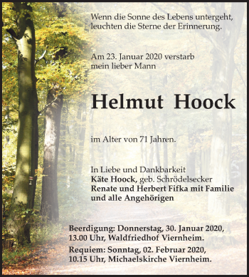 Traueranzeige von Helmut Hoock von Südhessen Morgen
